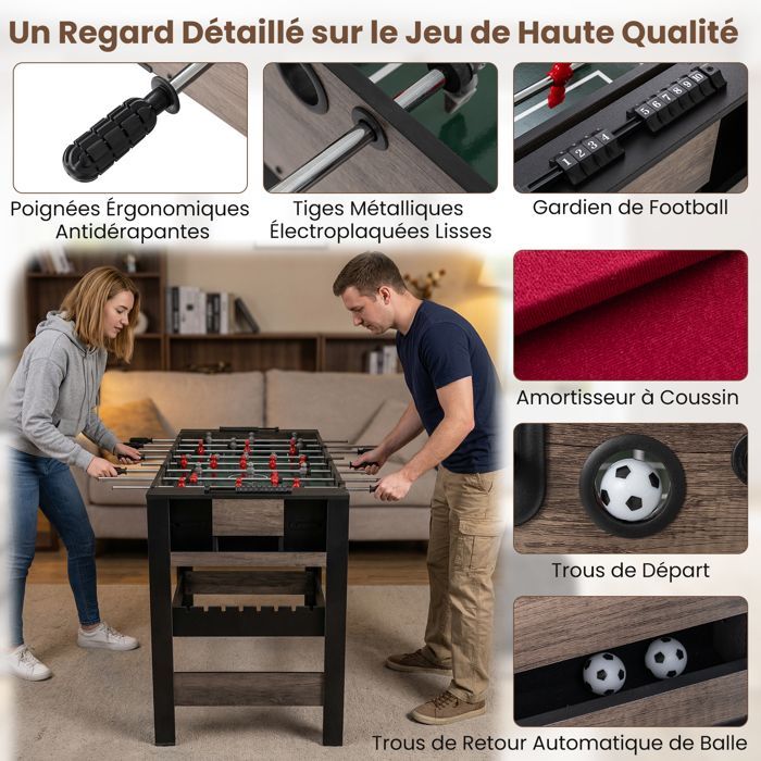 COSTWAY 3-in-1 draaibare multi-speltafel - tafelvoetbal, biljart en tafeltennis - 124 x 60,5 x 84 cm - Antislip handgrepen - Geschikt voor kinderen vanaf 8 jaar