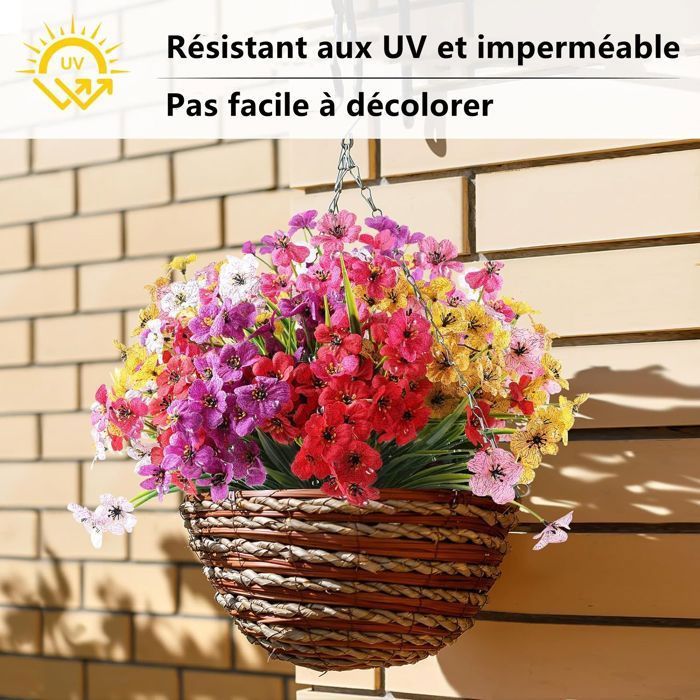 KENLUMO 24 piezas de flores artificiales de plástico, flores artificiales para exteriores, plantas verdes para decoración del hogar, jardín, oficina y balcón.