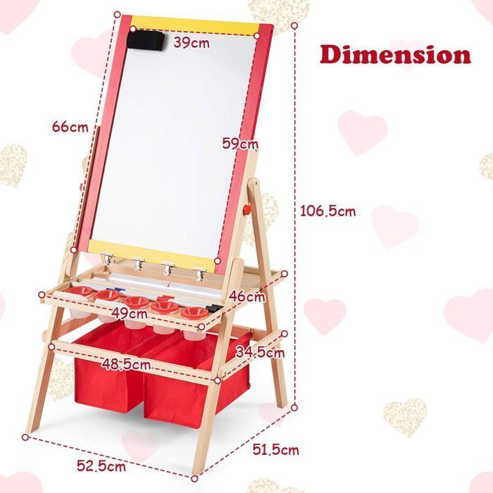 GOPLUS Caballete infantil de madera de doble cara 3 en 1, pizarra magnética/pizarra blanca con caja de almacenamiento y accesorios completos.