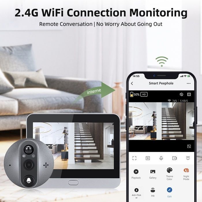 Wired video intercom, HD video, motion detection, night vision, 4.3