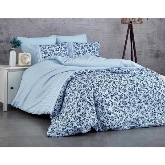 Bedding set - 1 duvet cover 220 x 240 cm + 2 pillowcases 60 x 60 cm - 100% reinforced cotton - Blue