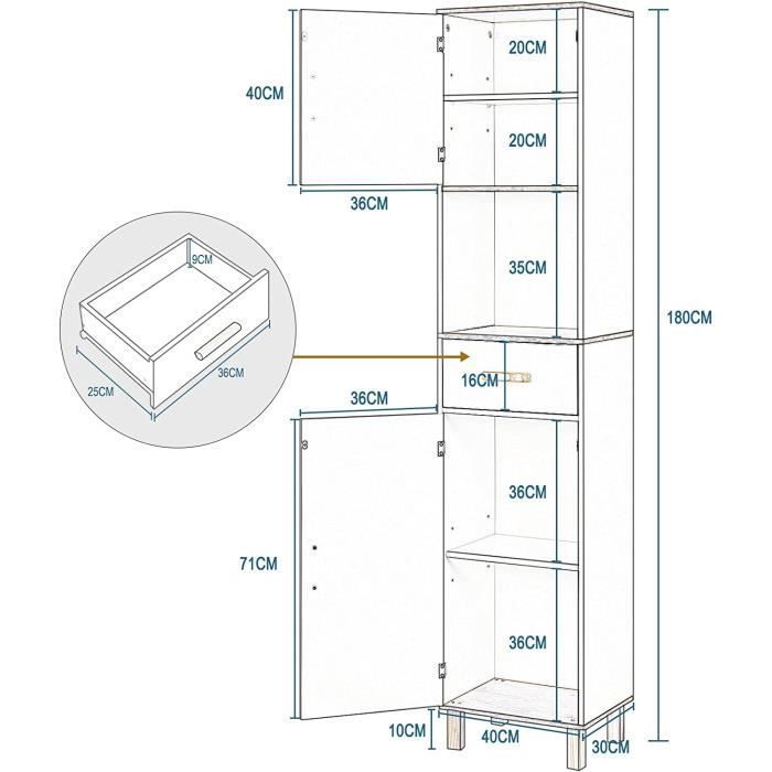 Mobiletto da bagno alto EUGAD con piedini, colonna contenitore con 2 ante e 1 cassetto, bianco 39x30x179 cm, 0169WY