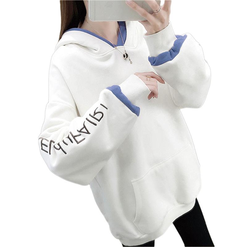 Sweat-shirt femme automne-hiver 2020, broderie de lettres tendance, sweat-shirt à capuche épais, coupe oversize, couleur unie.