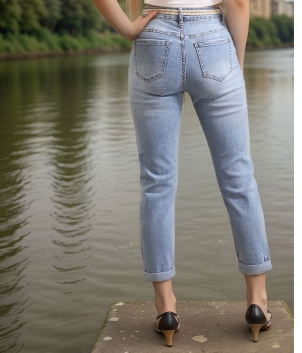 Jean femme - G-SMACK - Jeans Mom Fit - Taille haute - Couleur bleu - 5 poches