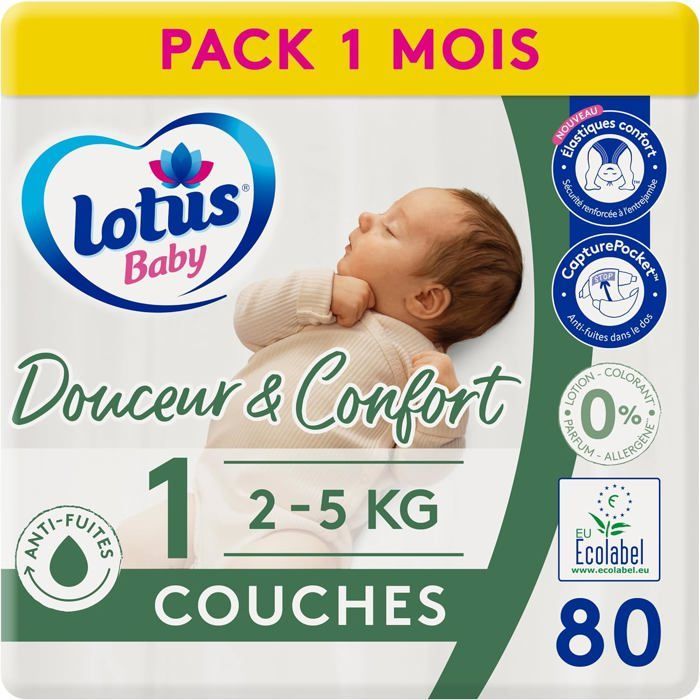 Pañales para recién nacidos talla 1, suavidad natural, 80 pañales, paquete de 1 mes, 2-5 kg, protección suave para la piel.