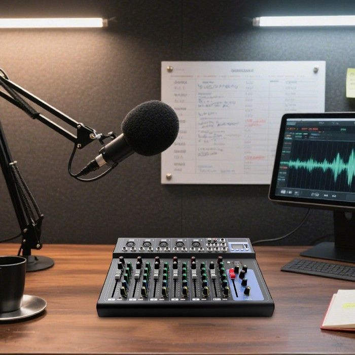 Mezclador de audio de 7 canales - Consola mezcladora profesional para estudio de DJ - 7 canales de mezcla para DJ - Amplificador para consola de DJ