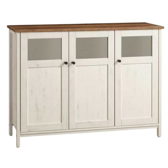 Buffet de Rangement Industriel, Armoire 3 Portes avec Cadre en Acier, pour Cuisine, Salon, Entrée, Marron et Blanc
