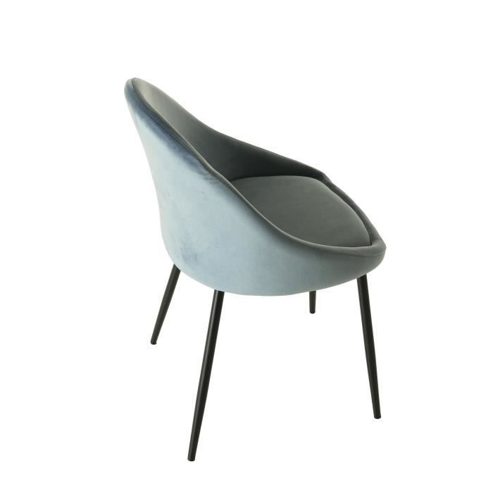MACABANE AUGUSTIN - Lot de 2 chaises velours bleu pieds métal noir