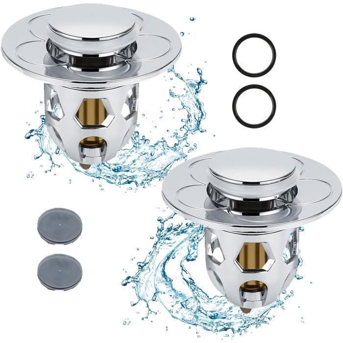 Set di 2 tappi di scarico a scomparsa per lavandini e vasche da bagno, con filtro anti-intasamento, per cucine (da 34 a 40 mm)