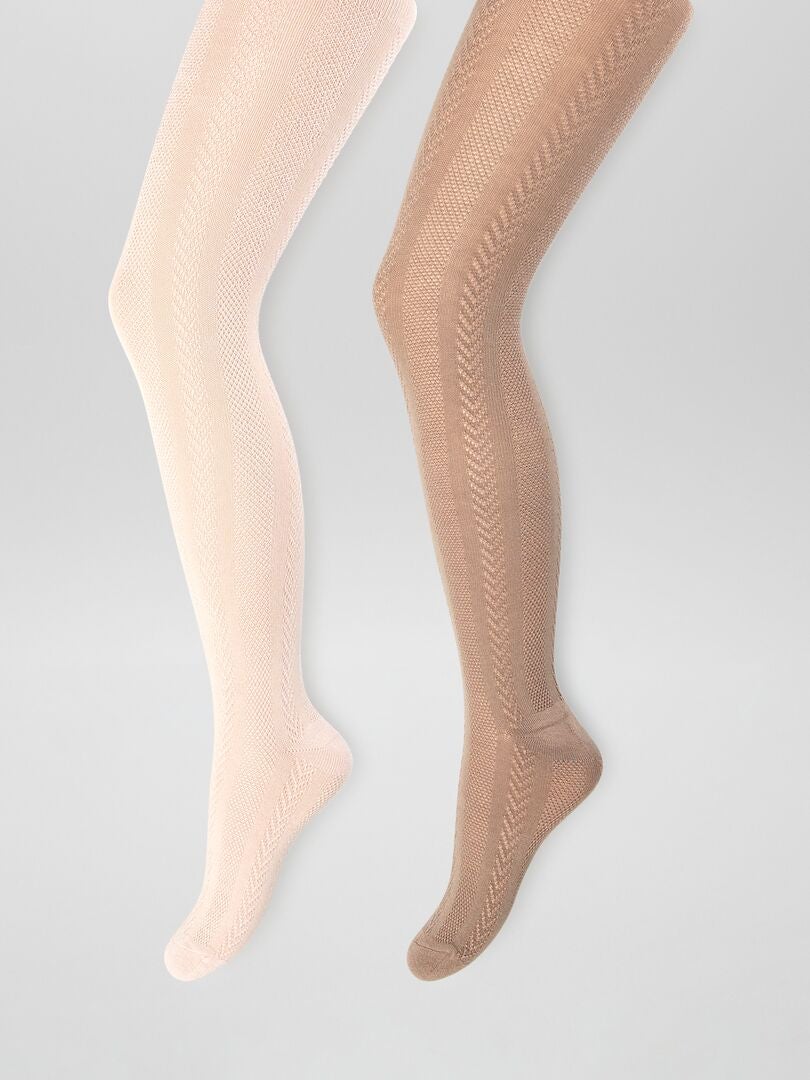 Set di 2 paia di collant in maglia fantasia - ROSA