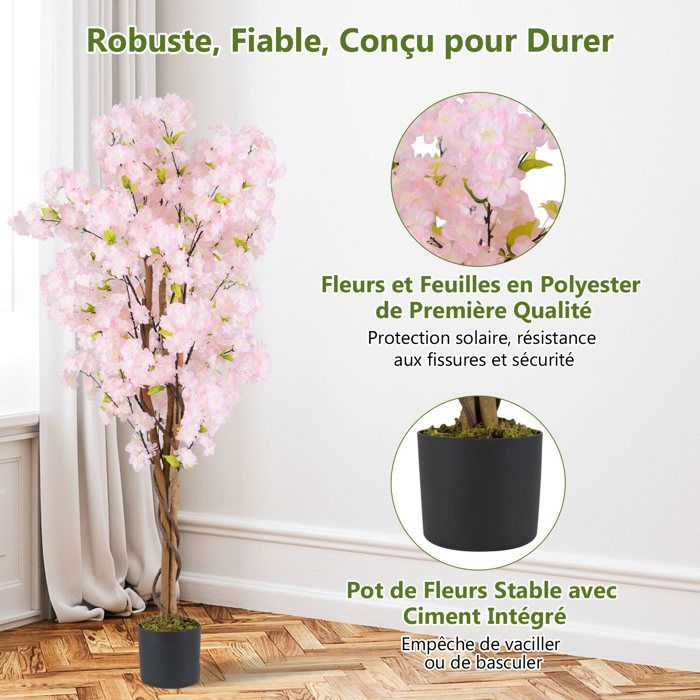 Juego de 2 cerezos artificiales de 150 cm - COSTWAY - Flores artificiales en maceta, decoración de interior para el hogar