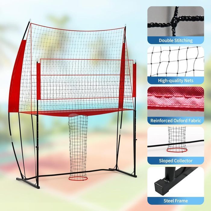 Filet de volleyball portable 248x107x335 cm - Hauteur réglable 1,9–2,4 m, structure acier/fibre de verre avec sac