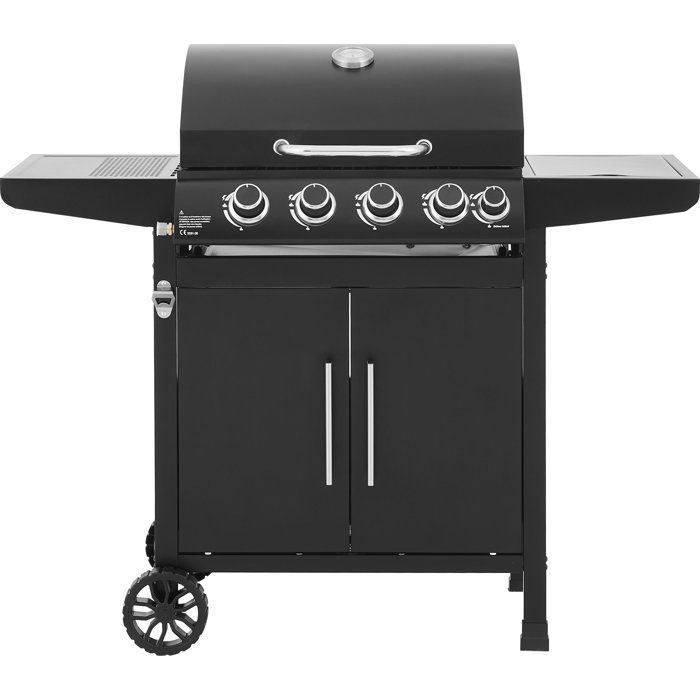 Barbecue à gaz - COOKING BOX - Paarl - 4 brûleurs - Surface de cuisson principal : 60 x 42 cm - Grille de maintien au chaud - Acier