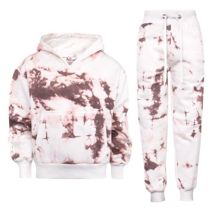 Chándal con capucha y pantalón de chándal tie-dye para niñas, edades de 5 a 13 años - Color óxido - Manga larga - Multideporte