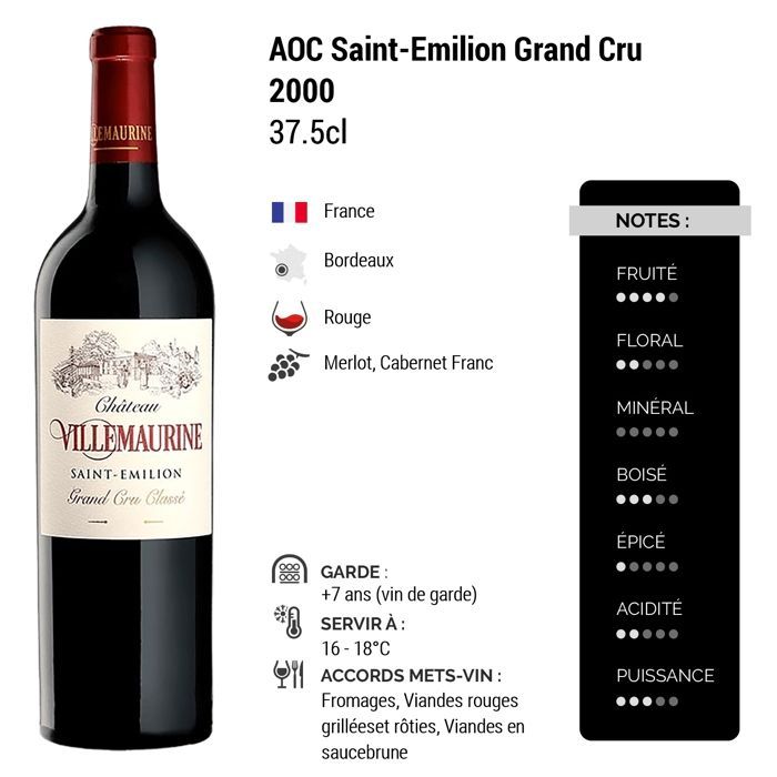 Château Villemaurine Saint-Emilion Grand Cru Demi-Bouteille 2000 - Vin Rouge de Bordeaux (6x37.5cl)
