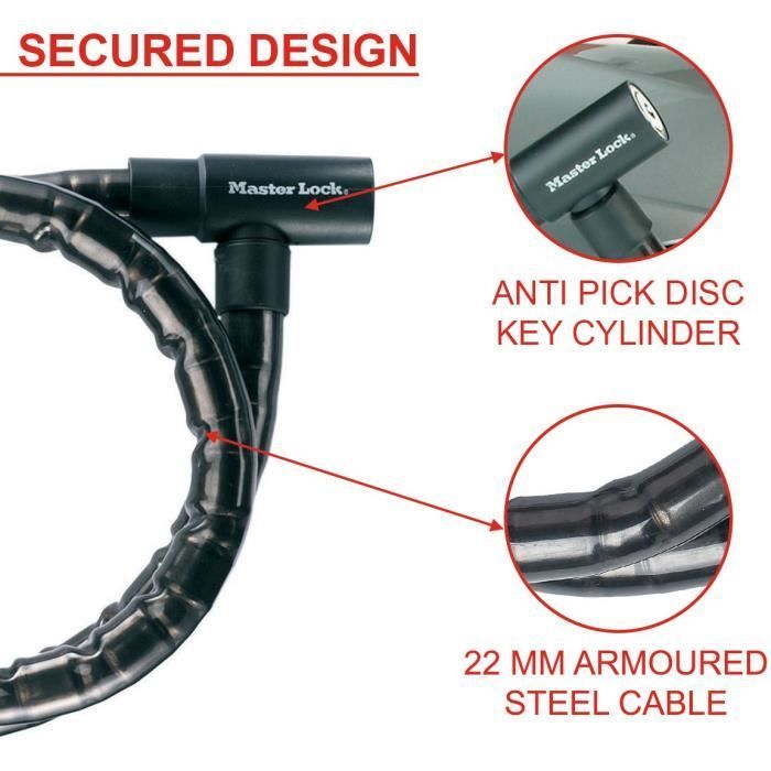 Lucchetto a cavo con chiave Master Lock 8115EURDPS in acciaio - Nero
