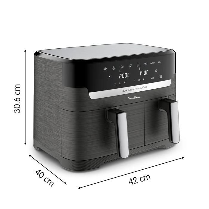 Moulinex Dual Easy Fry & Grill, Air fryer et gril, 8,3L, 2 tiroirs,8 programmes prédéfinis, EZ905B20