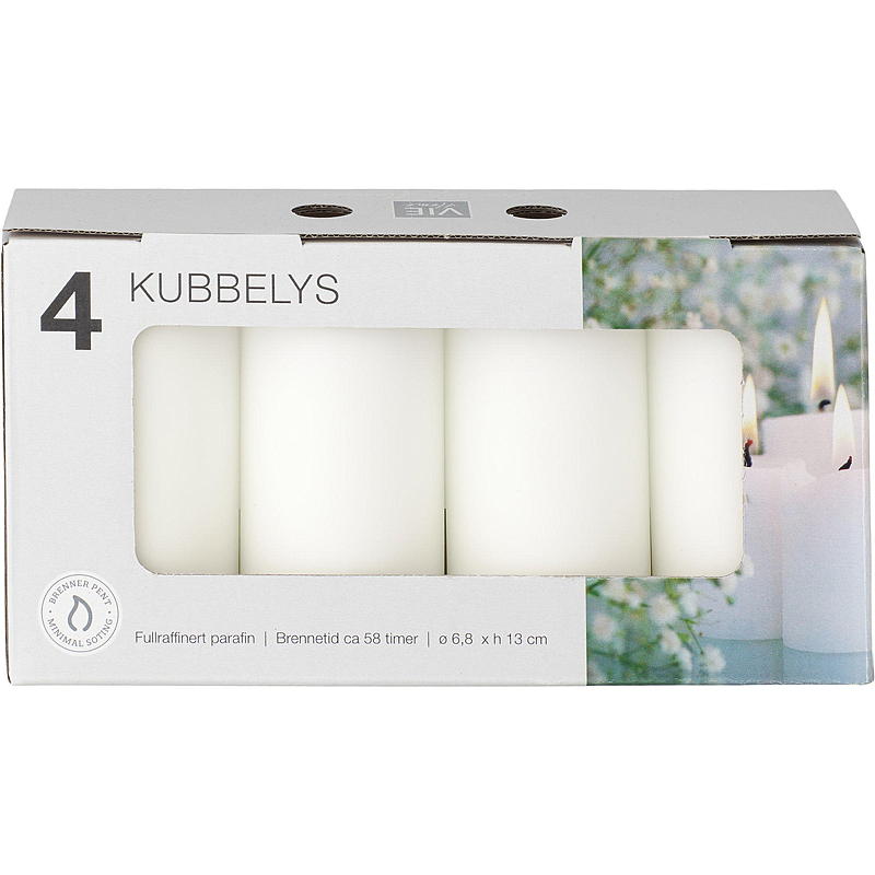 Vie Home Cube lys 4-pak 6,8x13 cm hvide