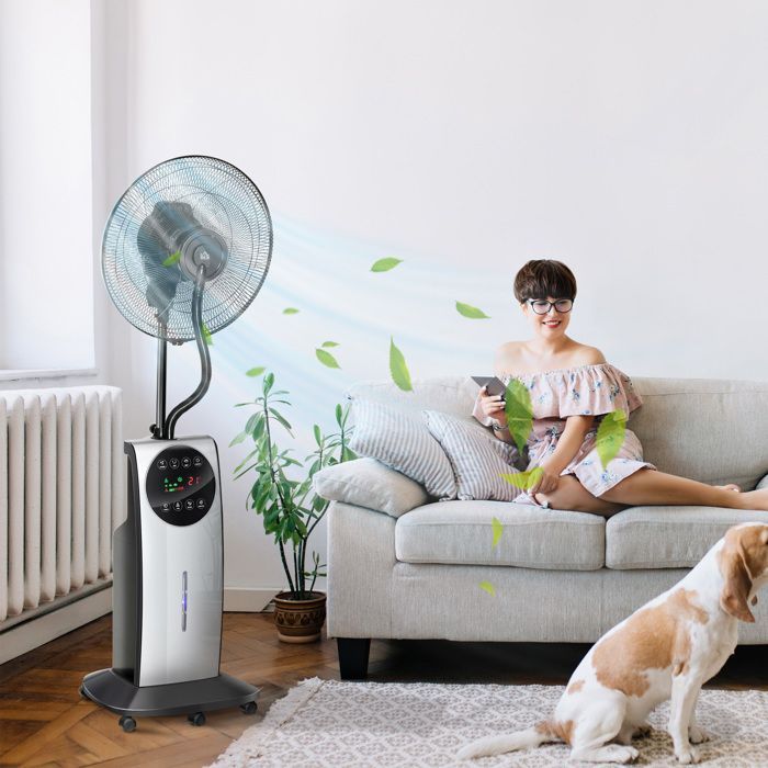 Ventilador nebulizador HOMCOM - 90W - 3 modos, 3 velocidades, control remoto, temporizador de 12 horas, oscilación de 70° - Gris y negro