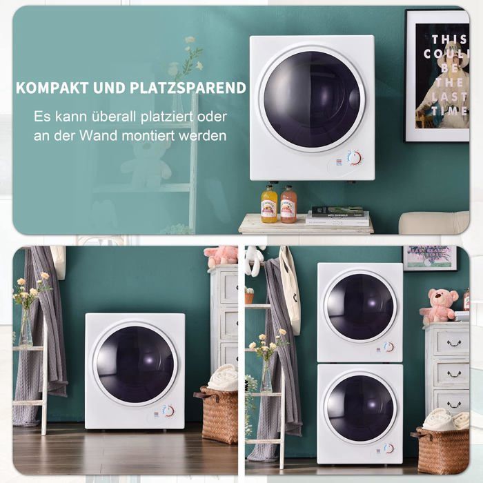 Mini Sèche-linge wall compact 2.5 kg with minuterie de 200 minutes and double filter, double filter, chauffage ceramic PTC