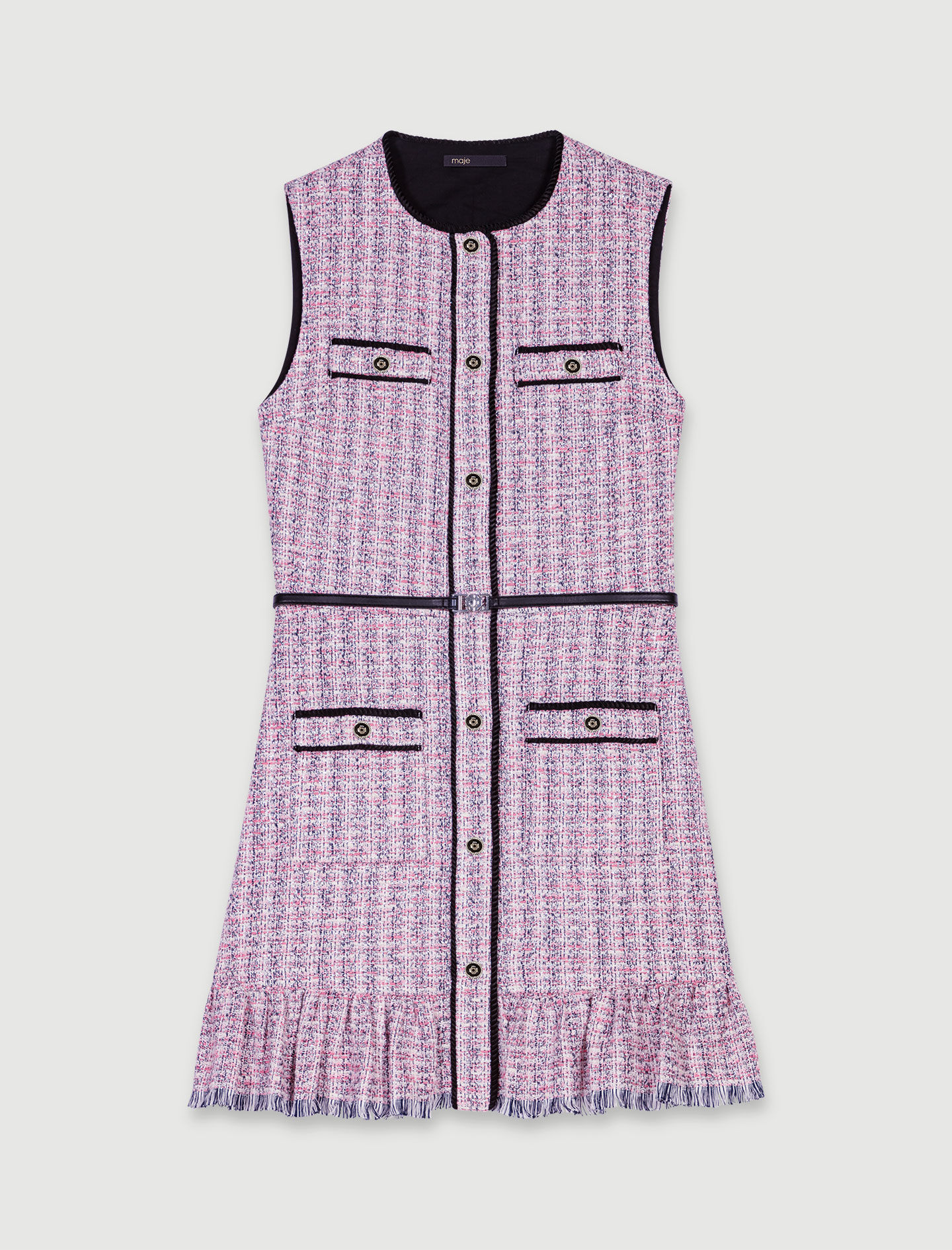2-in-1 korte tweedjurk - Roze/zwart