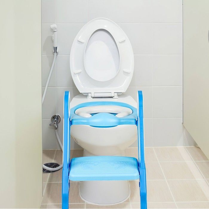 Reductor de asiento de inodoro infantil con escalones y reposabrazos - GOLDCMN - 1-7 años - Blanco - PP + TPR + esponja + PVC