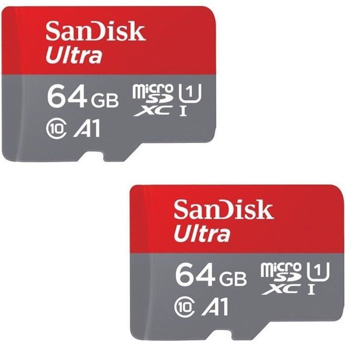 Carte Mémoire - SanDisk - Ultra 64Go - Adaptateur SD - Vitesse de Lecture 100Mo/s - Classe 10, U1, A1