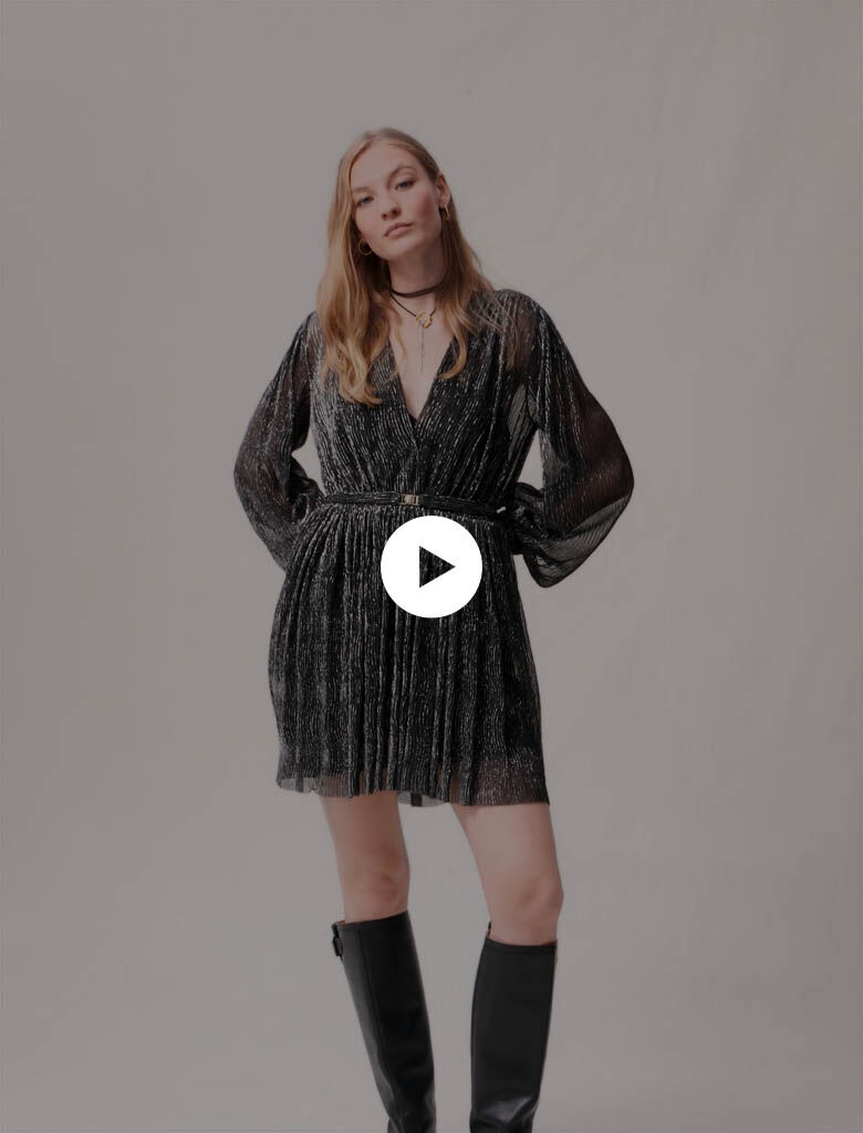 Metallic korte jurk - Zwart/Zilver
