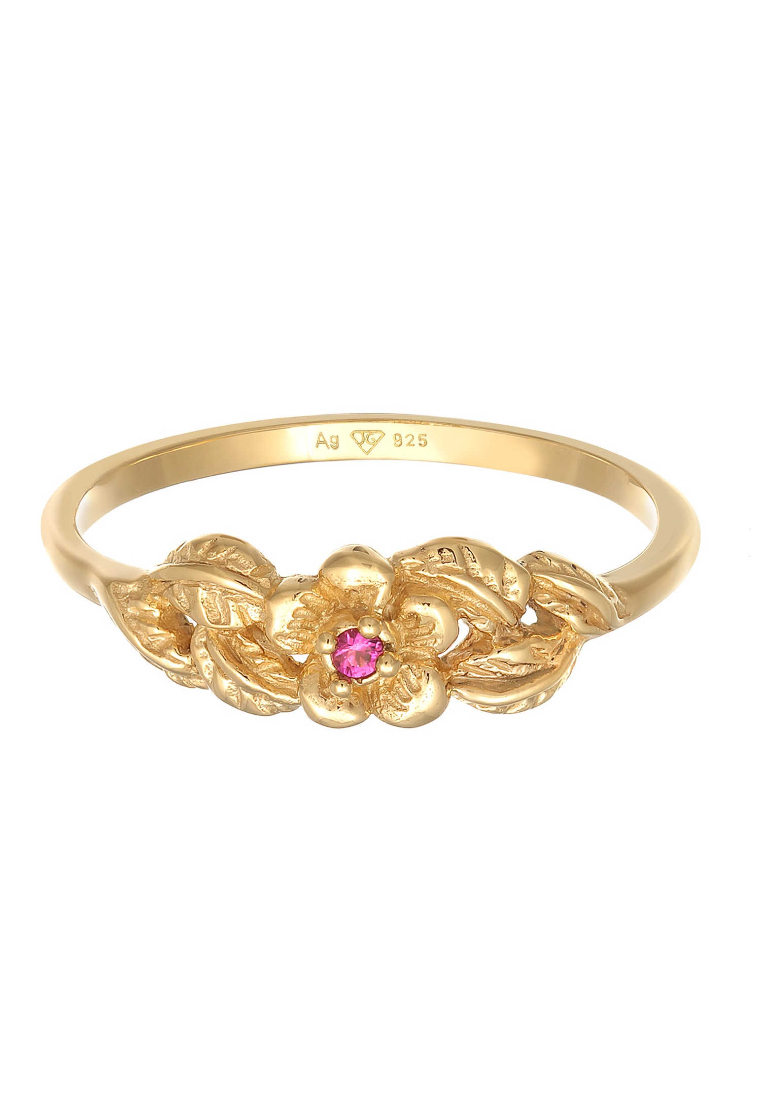 Elli Femmes Fleur Floral avec rubis synthétique en argent sterling 925 plaqué or