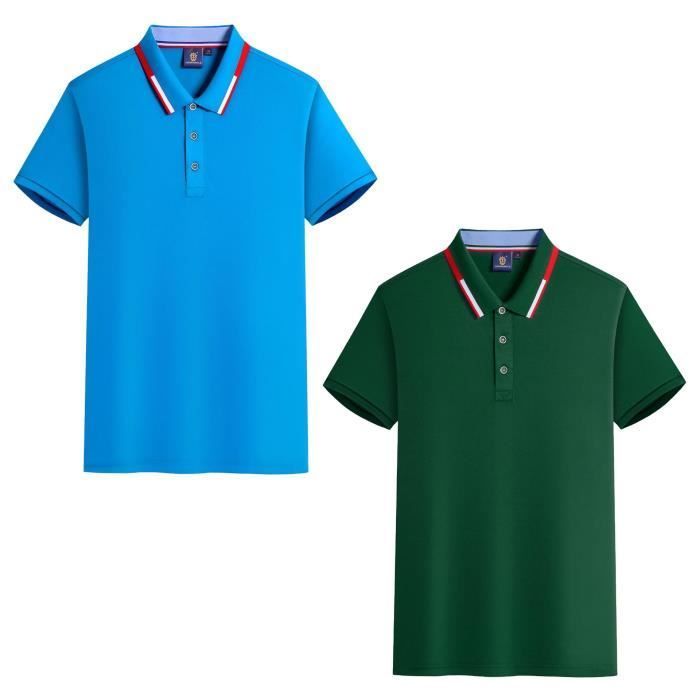 Set di 2 polo da uomo estive a maniche corte, eleganti, tinta unita, casual, in tessuto traspirante e confortevole - Blu Verde