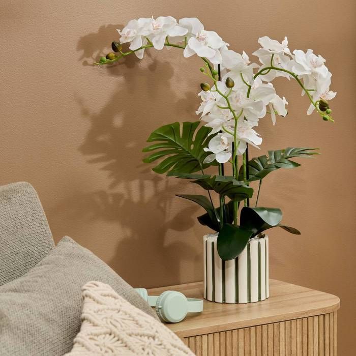 Künstliche asiatische Orchidee, 81 cm hoch, grüner Steinguttopf – Atmosphera Interior Designer