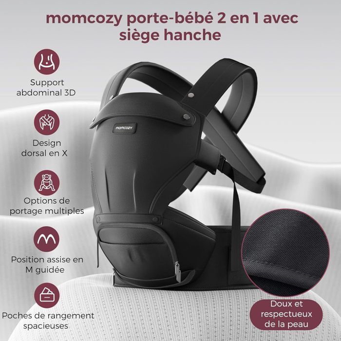 Momcozy 2-in-1 -kantoreppu säädettävällä lantiotyynyllä, jopa 20 kg, hengittävä ja lannetuki, vastasyntyneille ja taaperoille