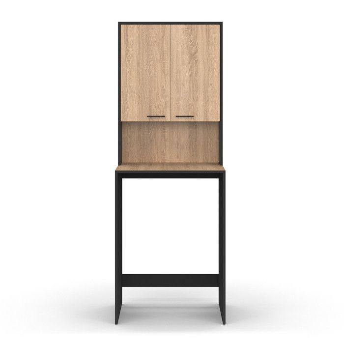 Mobile per lavatrice IDMARKET WALLIS con ante nere e legno effetto faggio