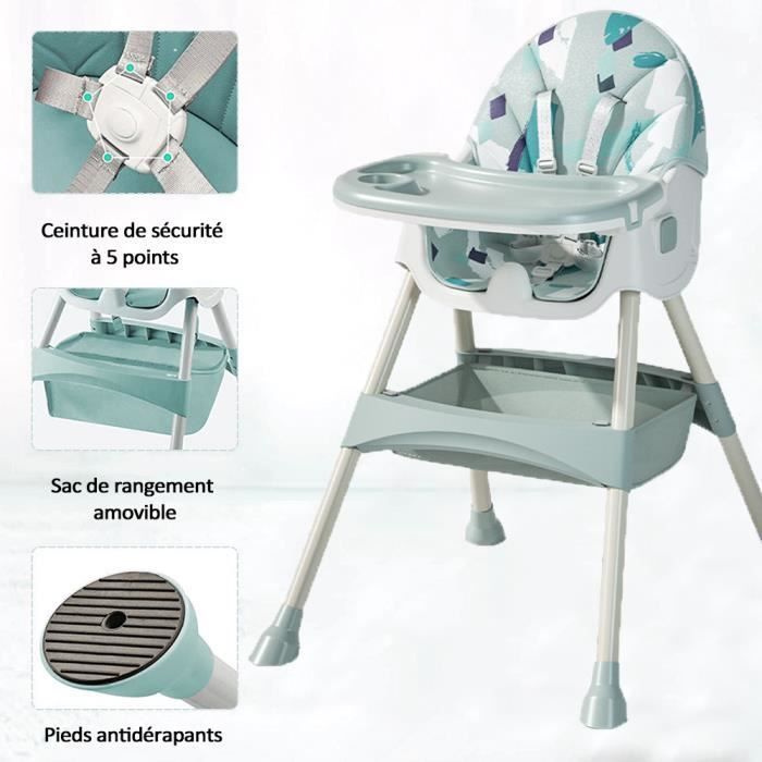 Seggiolone per neonati/bambini regolabile in altezza con cintura di sicurezza a 5 punti, vassoio rimovibile, design 3 in 1, seggiolone con ruote - Verde
