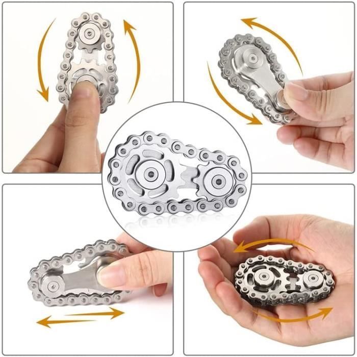 Pignons Fidget Spinner Toy, Doigt Anti-Stress Jouets Gear Chain, Bike Chain Toy Hand Spinners Jeux Pour Enfant Adulte (argent)