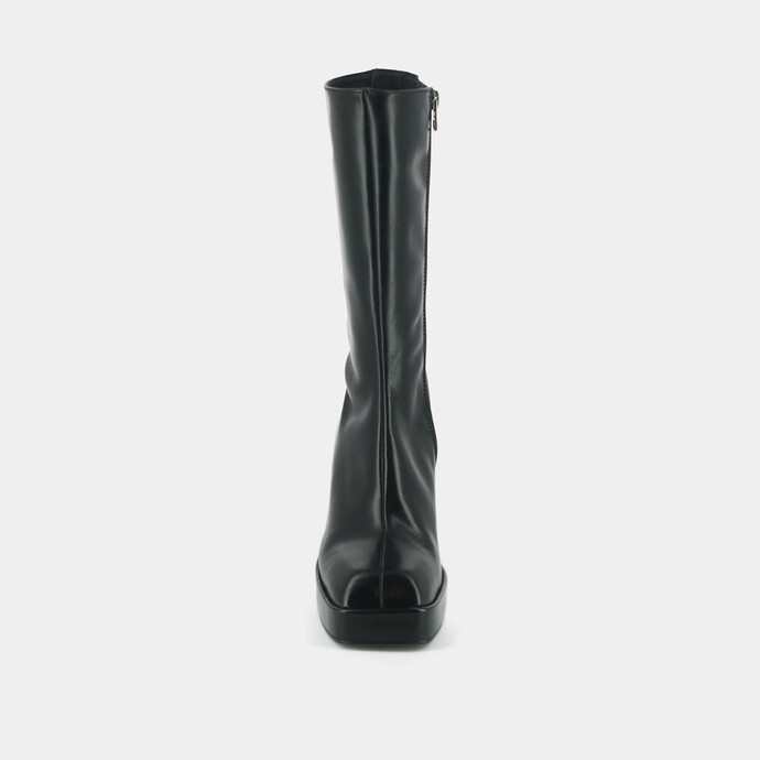 Bottes à plateformes et bouts carrés  en cuir noir