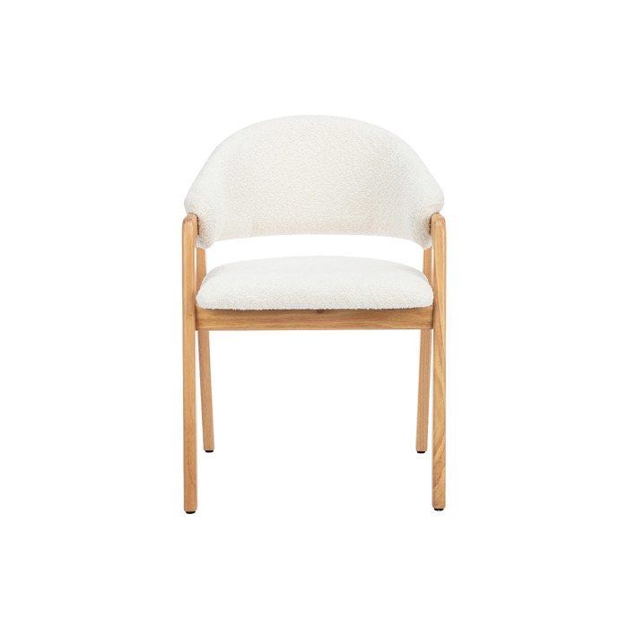 Conjunto de 6 sillas con reposabrazos en tejido bouclé y madera de caucho - Blanco y natural - SOLUNA