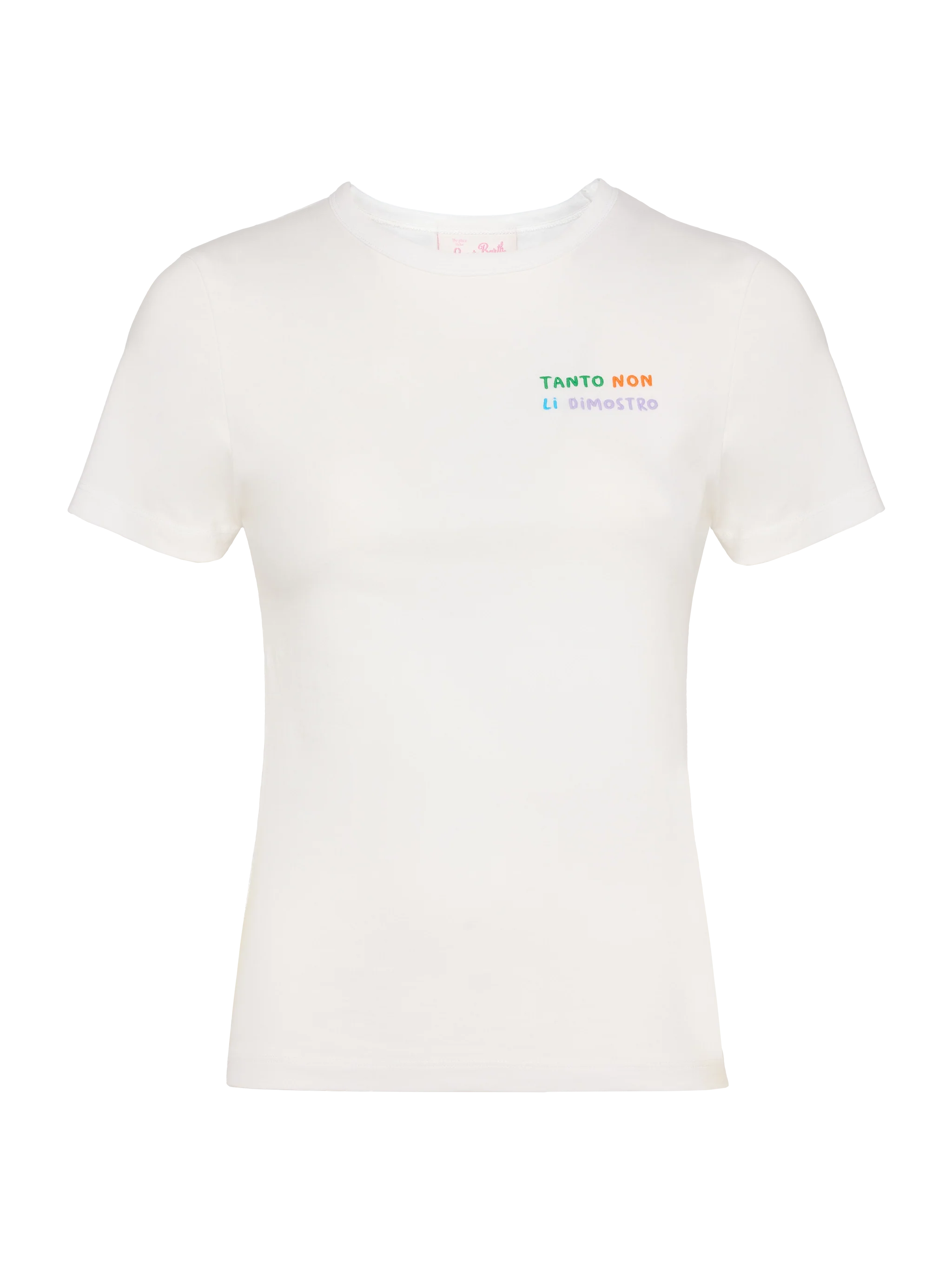 T-shirt in cotone con ricamo Tanto non li dimostro Emilie