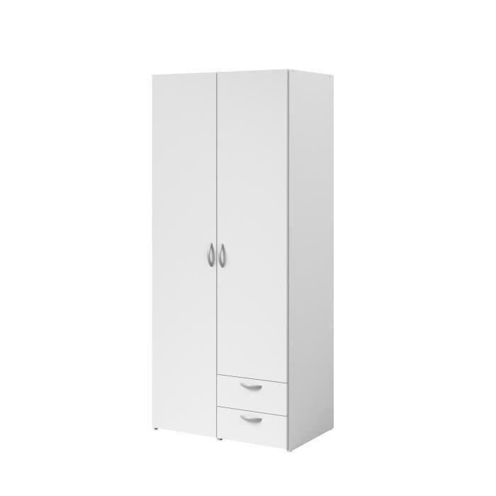 VARIA Wardrobe - White Finish - 2 Hinged Doors + 2 Drawers - W 81 cm x H 185 cm x D 51 cm - PARISOT
