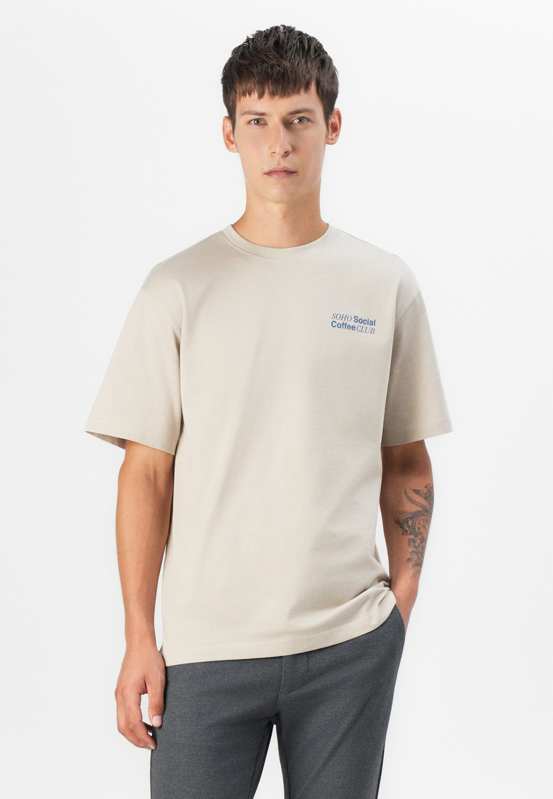 Only & Sons ONSFRED COFFEE CLUB T-Shirt - Bedrucktes T-Shirt - Silberfutter