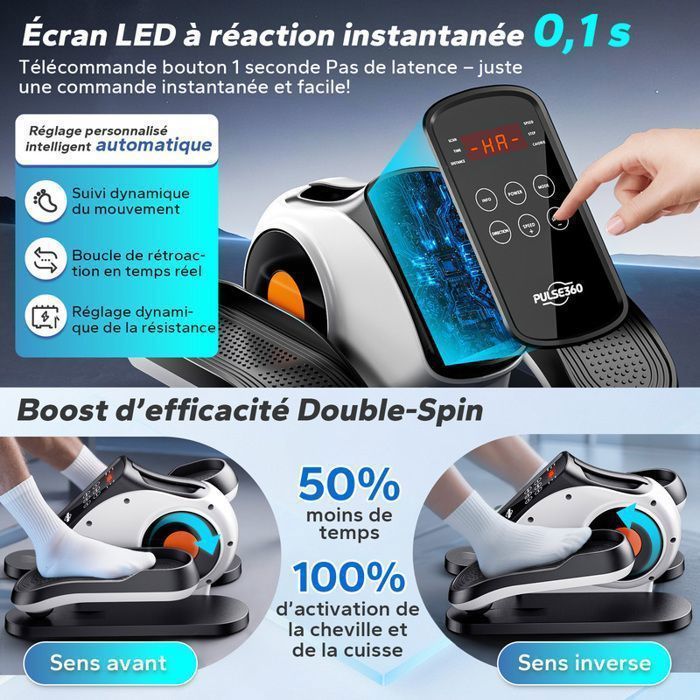 Mini Electric Elliptical Bike - PULSE360 - 15 Speeds - Ultra-Quiet - with Remote Control - LCD Screen - for Office and Home
