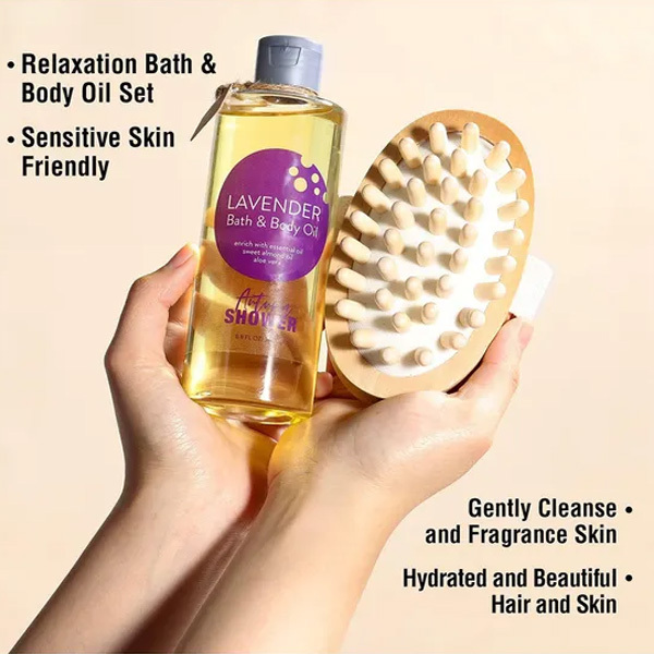 Livingandhome Lavendel-Bade- und Körperöl mit Massageaufsatz 260 ml