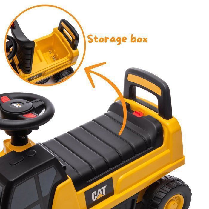 Escavatore CAT giocattolo cavalcabile per bambini - Giallo - Età da 1 a 3 anni - Prodotto con licenza ufficiale - Braccio escavatore funzionante - 25 kg