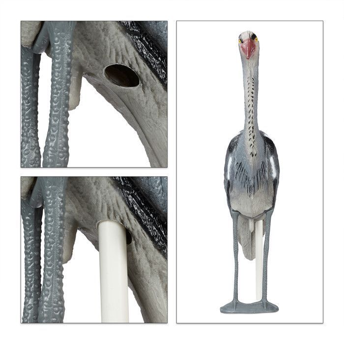 Relaxdays Reiher-Dekofigur, Schutz vor Fischfängern, stehender Vogel, Teich, pflanzbar, PE, Grau