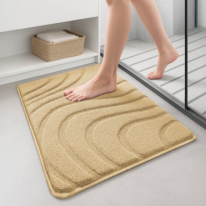 VOUNOT® Tapis de Bain Antidérapant microfibre motif ondulé 40x60cm beige