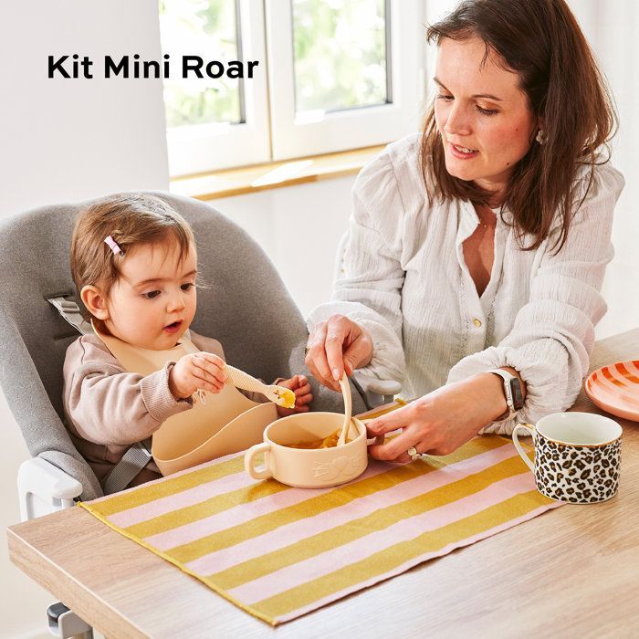 Babymoov - Set per la prima pappa del bambino in silicone - Stoviglie per lo svezzamento - Sviluppato con un terapista occupazionale - Mini Roar