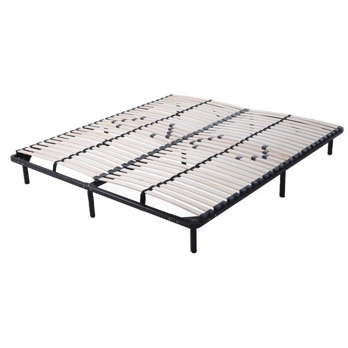 Base de cama robusta con somier de láminas ajustables y patas incluidas, 140 x 200 cm.
