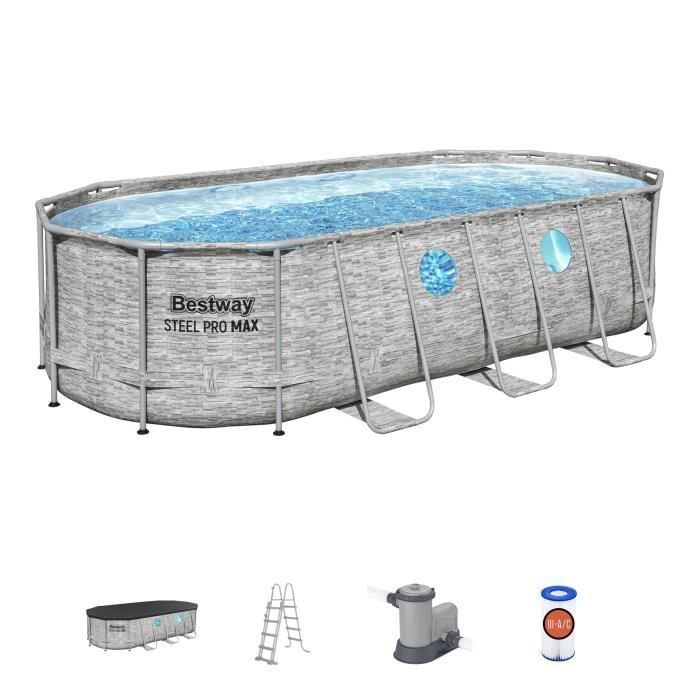 Kit Piscine hors sol tubulaire BESTWAY - Steel Pro Max™ - 549 x 274 x 122 cm - Ovale (Filtre à cartouche, bâche, échelle)
