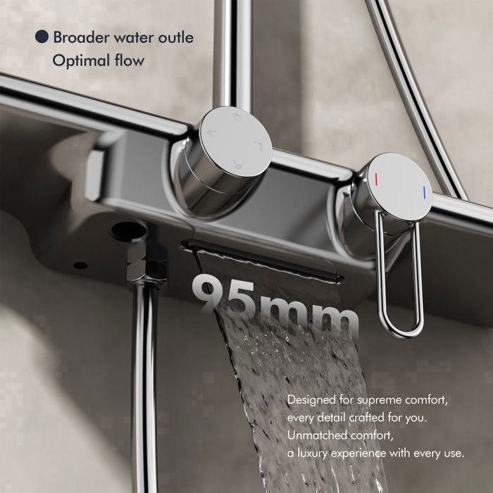 Colonne de Douche Chromé Kit de Douche avec Tablette de Rangement Mitigeur 3 Fonctions en Laiton - HOMELODY