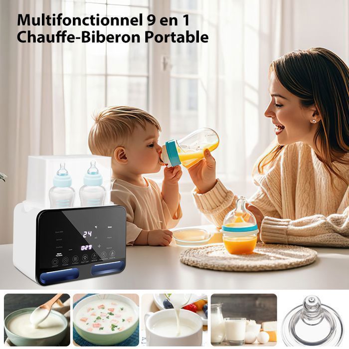 Chauffe-biberon 9 en 1 Pour Bébé sans BPA - Double Tasse - Chauffage rapide - Double Stérilisation à Vapeur - Décongélation
